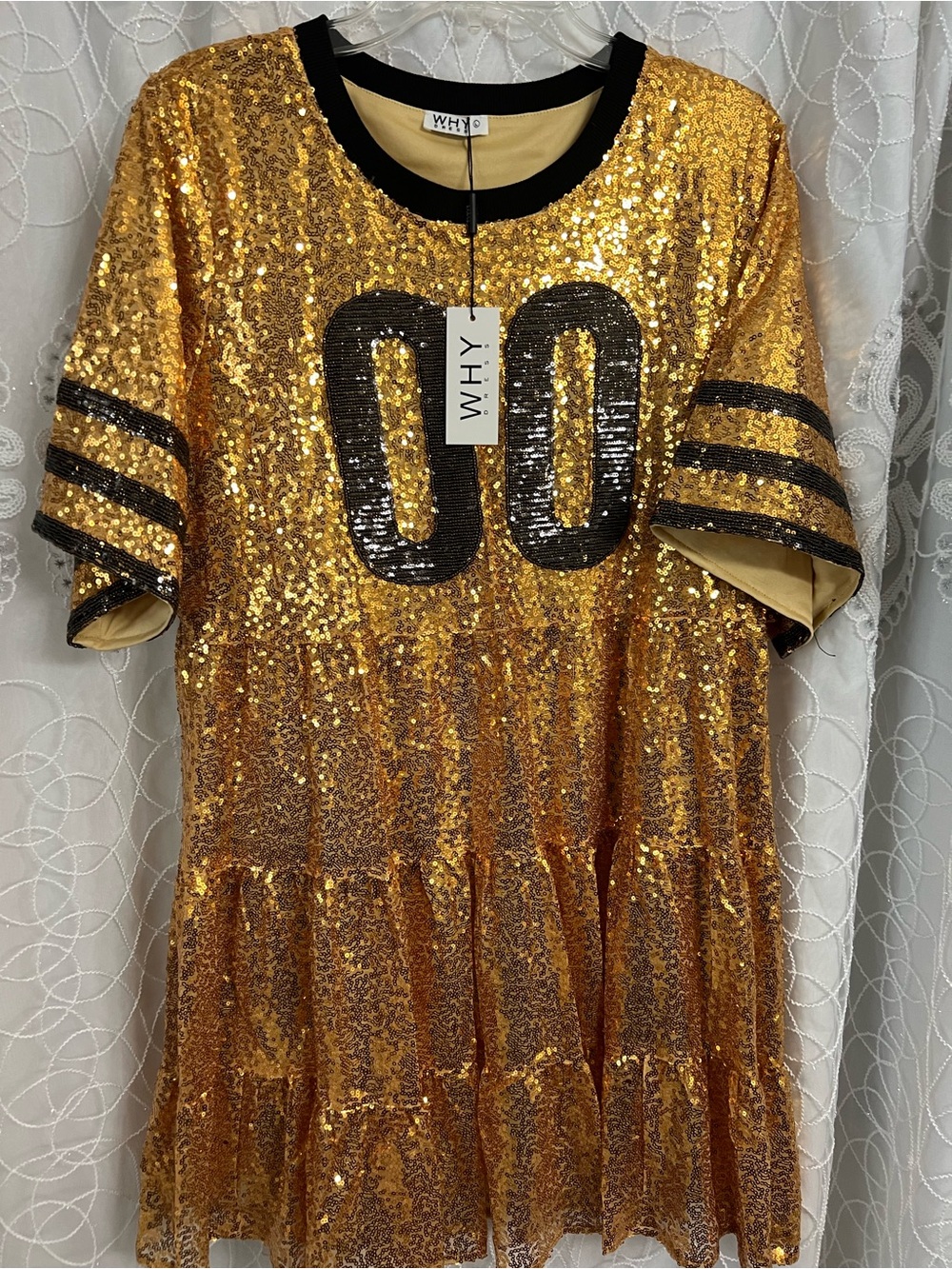 Gold Sequin womens Dress with Black Number Detail